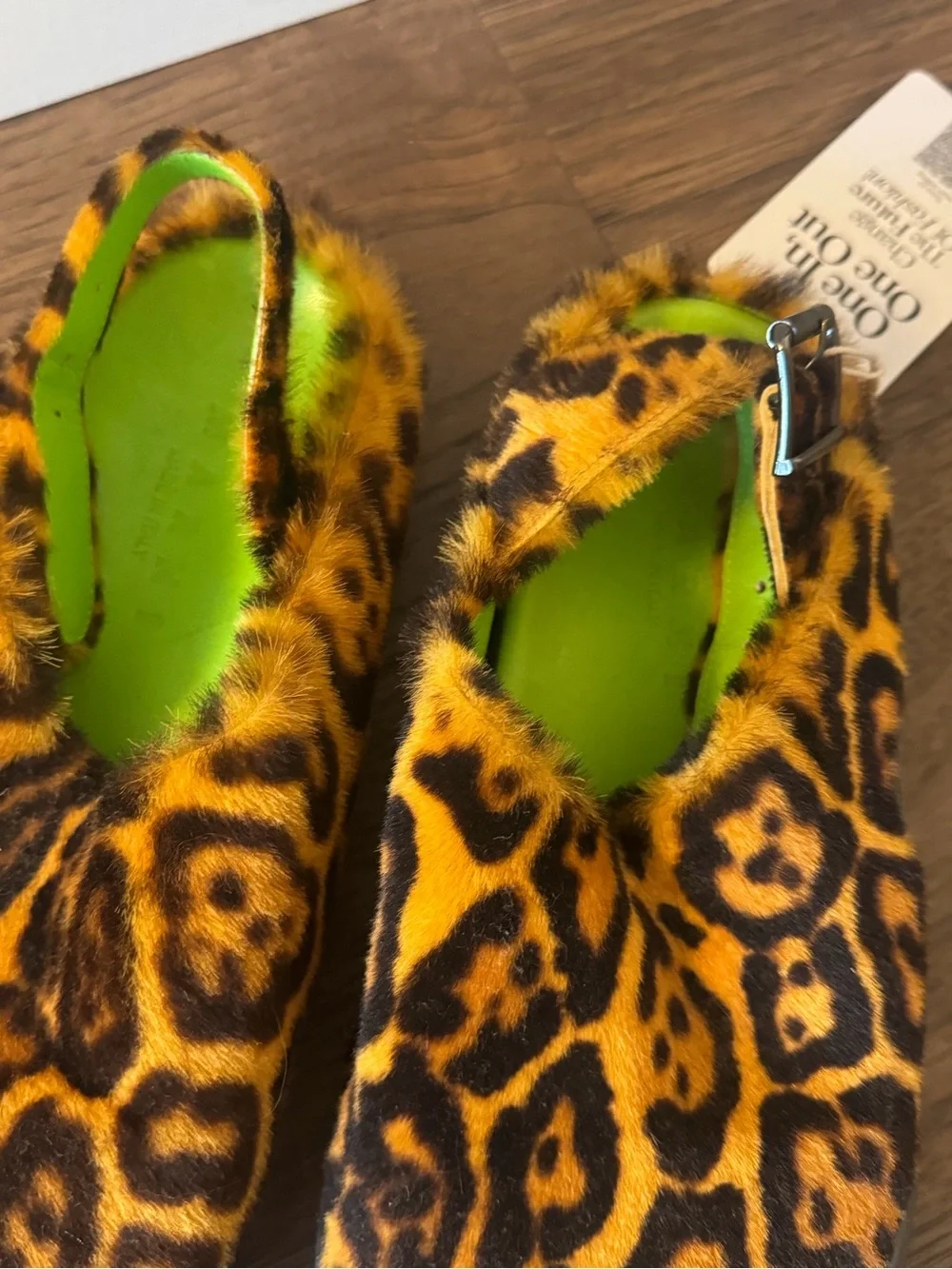 Marni Leopard Print Fur Slingback Loafers with Neon Green Insole